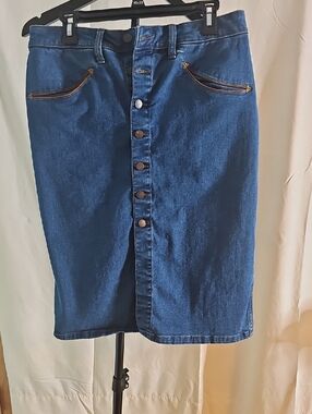 Classic Blue Denim Button-Front Women's Skirt